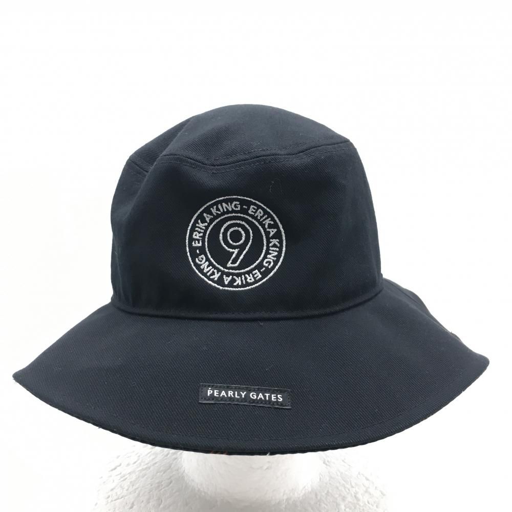 超美品】パーリーゲイツ ハット 黒×シルバー 原英莉花 ロゴ刺しゅう