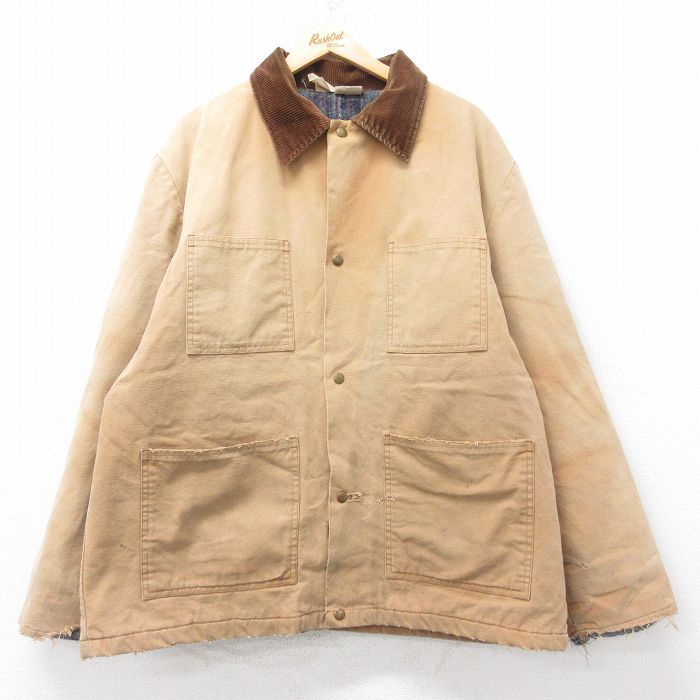 XL/古着 リバティ 長袖 カバーオール メンズ 90年代 90s ダック地 襟コーデュロイ 大きいサイズ USA製 茶系他 内側ブランケット 25dec17 XL/古着 リバティ 長袖 カバーオール メンズ 90年代 90s ダック地 襟