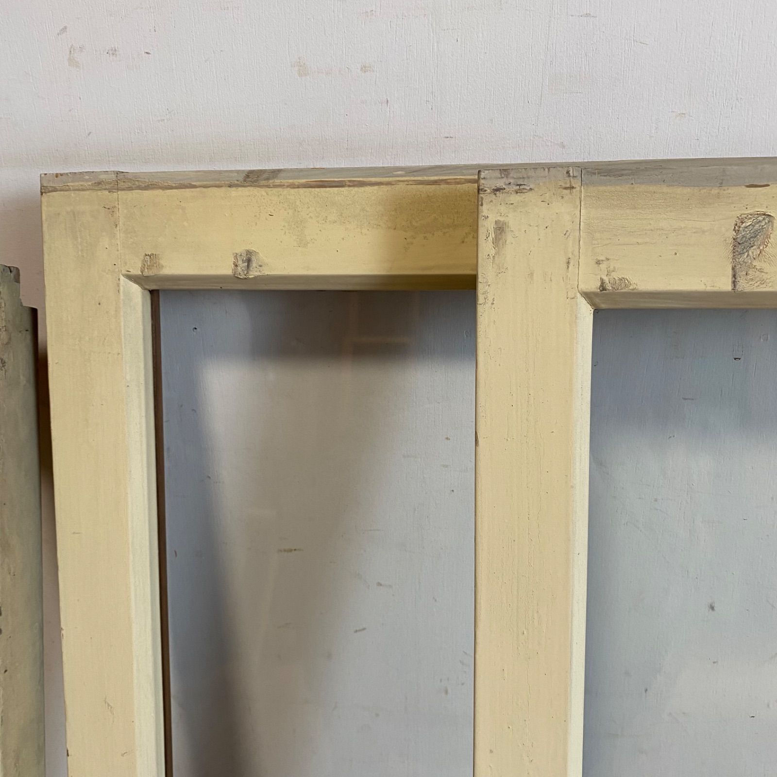  セット アンティーク ガラス戸 木枠 シャビー ホワイト ペイント 古建具 y 598 サッシ 窓 住宅設備