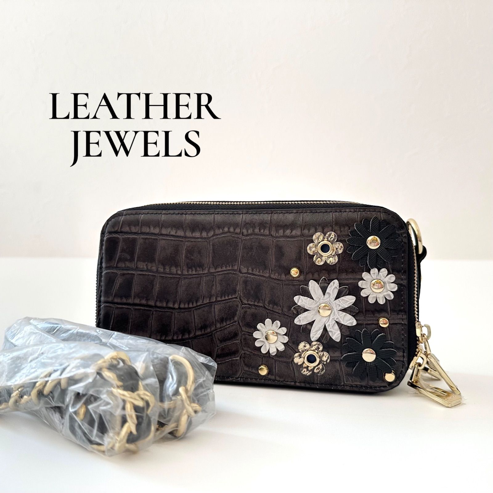 レザージュエルズ LEATHER JEWELS クロコ型押し マルチポシェット
