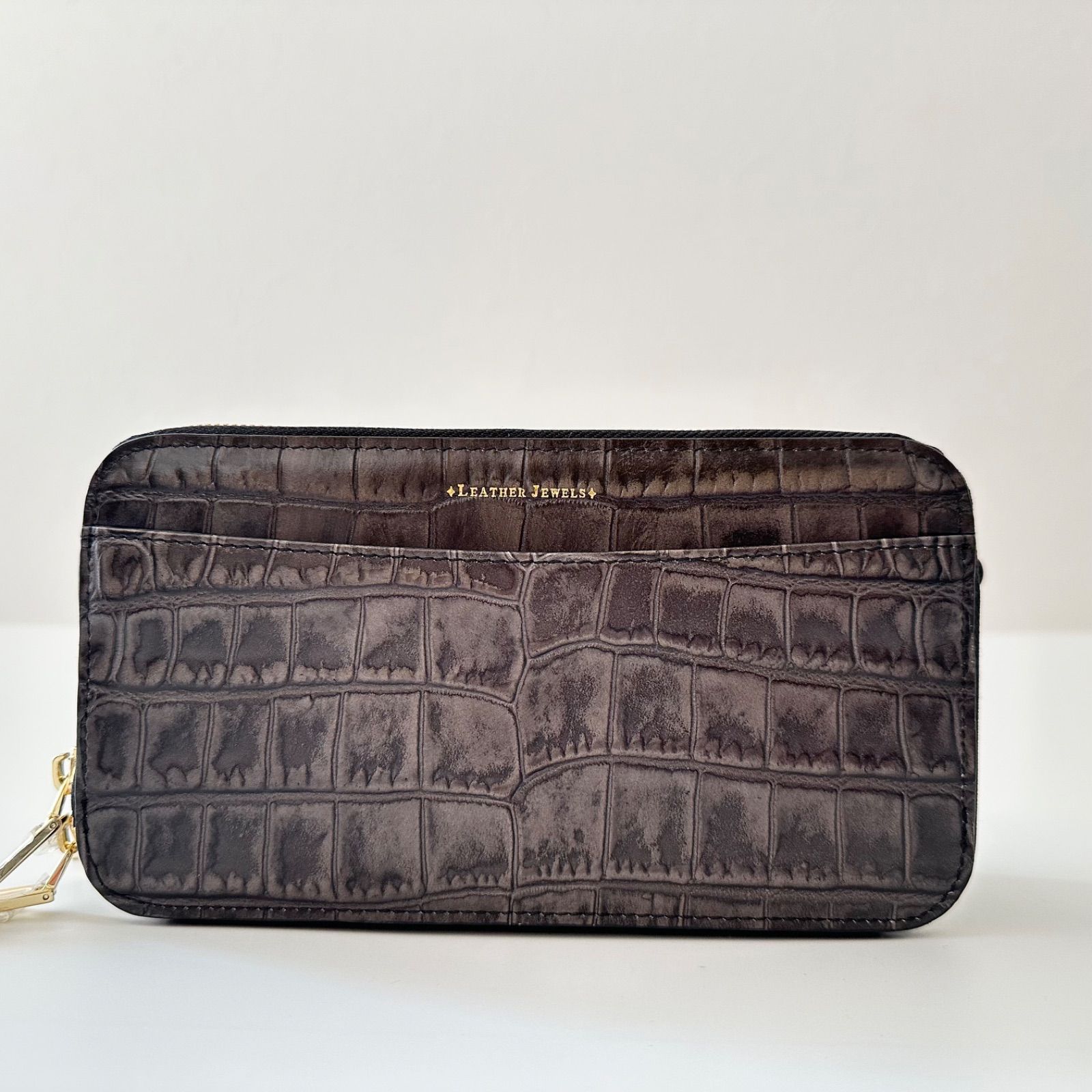 美品【チェーンショルダー】レザージュエルズ クロコ型押し 2wayショルダー レザージュエルズ LEATHER JEWELS クロコ型押し マルチポシェット