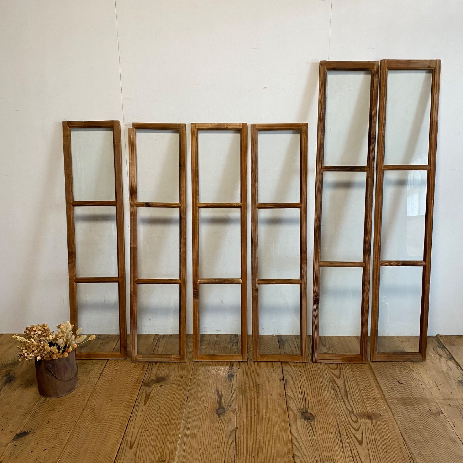 セット アンティーク ガラス戸 木枠 シャビー 古建具 y 599