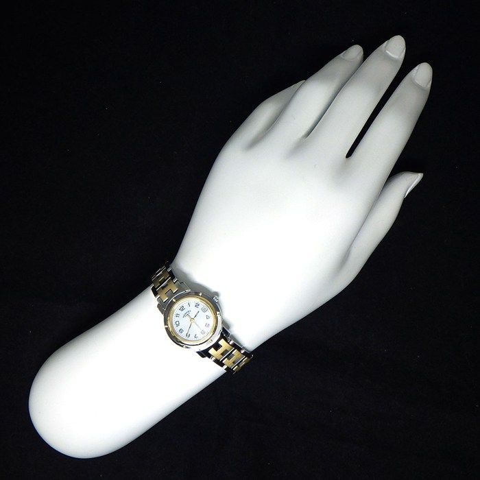 エルメス HERMES 腕時計 クリッパー CL4.220 ホワイト文字盤 デイト GP