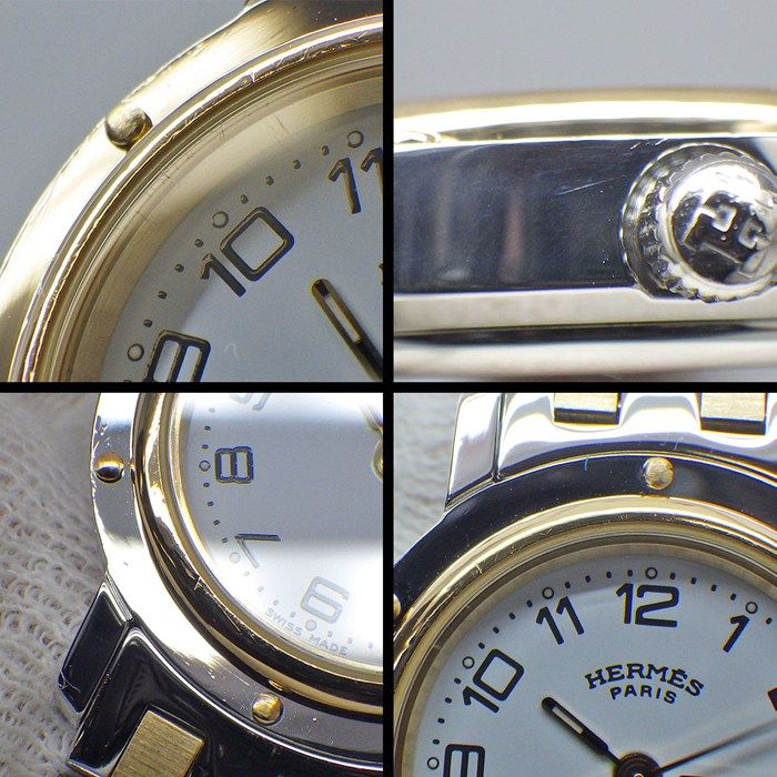 エルメス HERMES 腕時計 クリッパー CL4.220 ホワイト文字盤 デイト GP