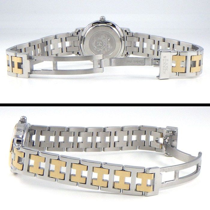 エルメス HERMES 腕時計 クリッパー CL4.220 ホワイト文字盤 デイト GP