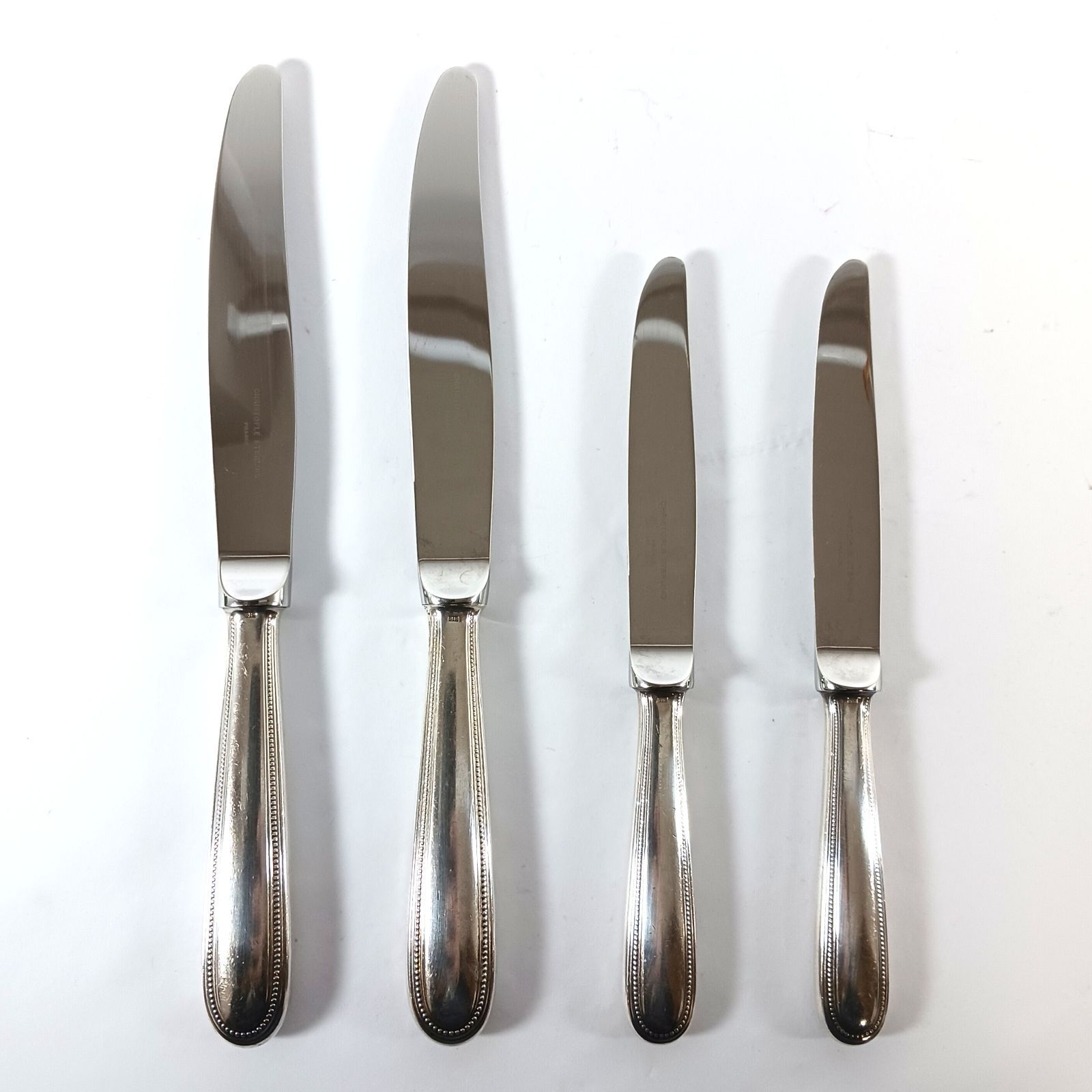 CHRISTOFLE クリストフル Sterling Silver Perles パール ディナーナイフ デザートナイフ 4点セット カトラリー 総重量約293g 銀製 シルバー925 ステンレスブレード