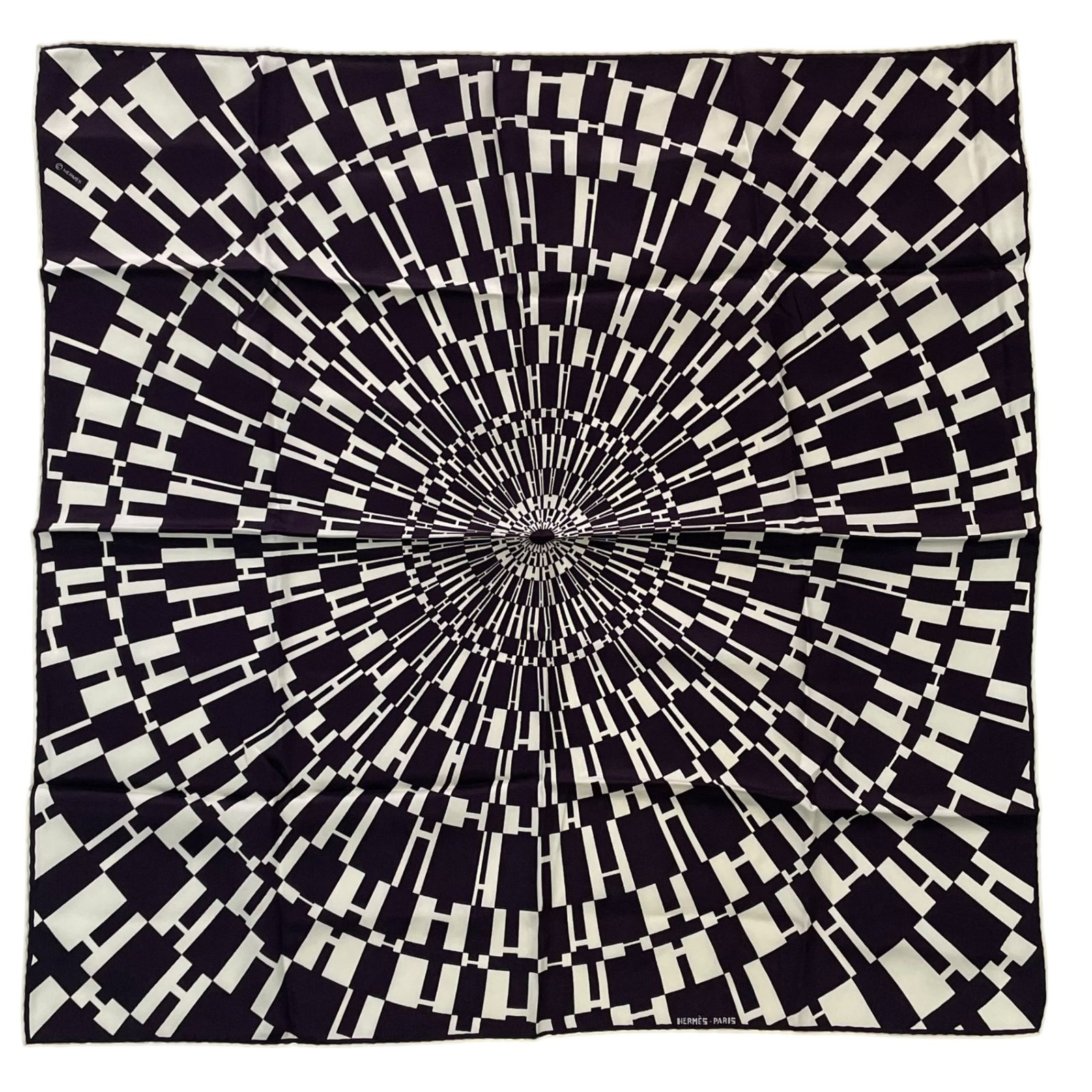 極美品 HERMES エルメス スカーフ シルク 幾何学模様 H ロゴ パープル