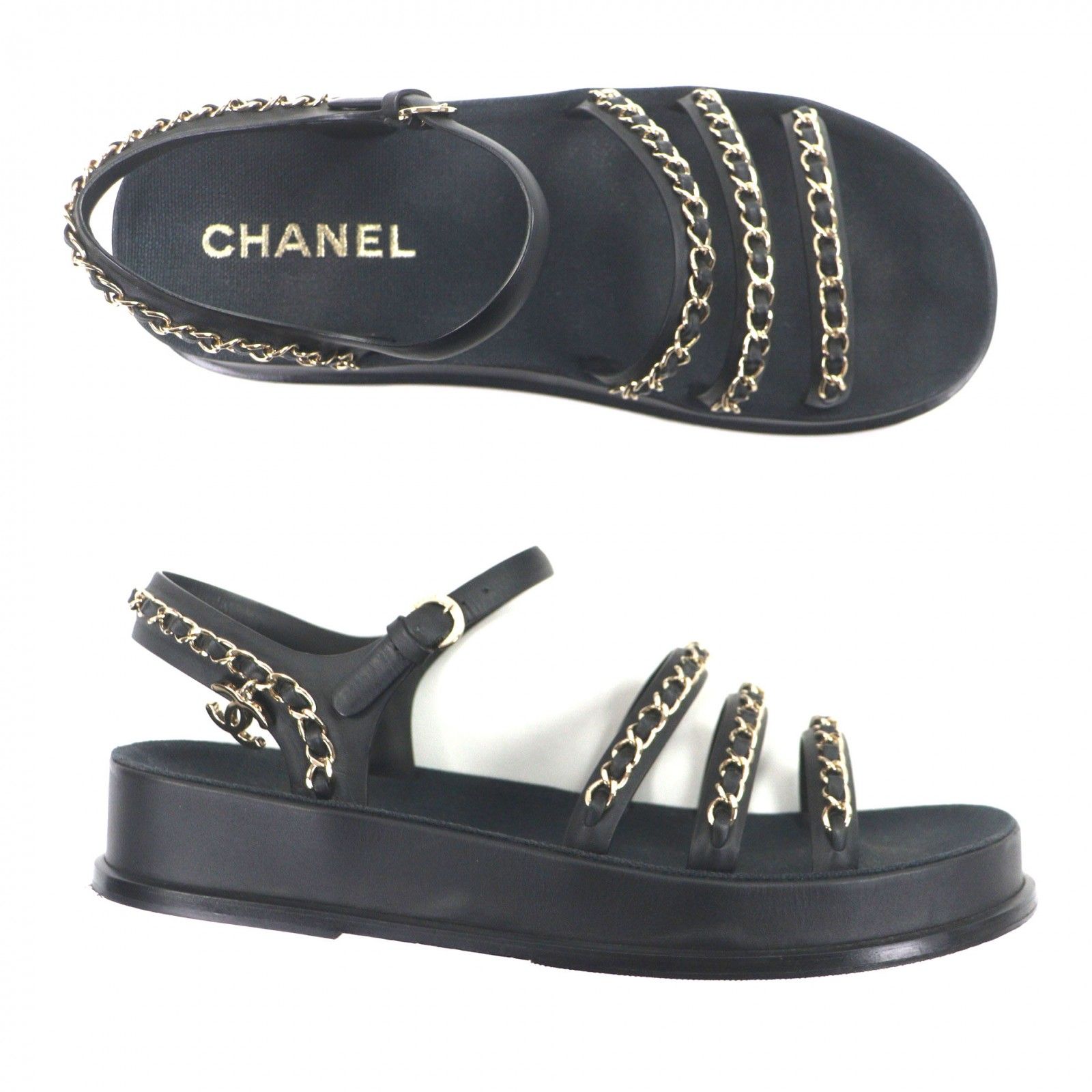 美品▽CHANEL シャネル G37140 レザー ココマーク チェーン ストラップ