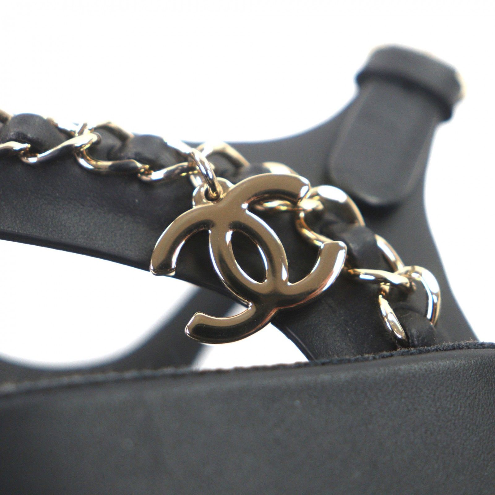 美品▽CHANEL シャネル G37140 レザー ココマーク チェーン ストラップ 