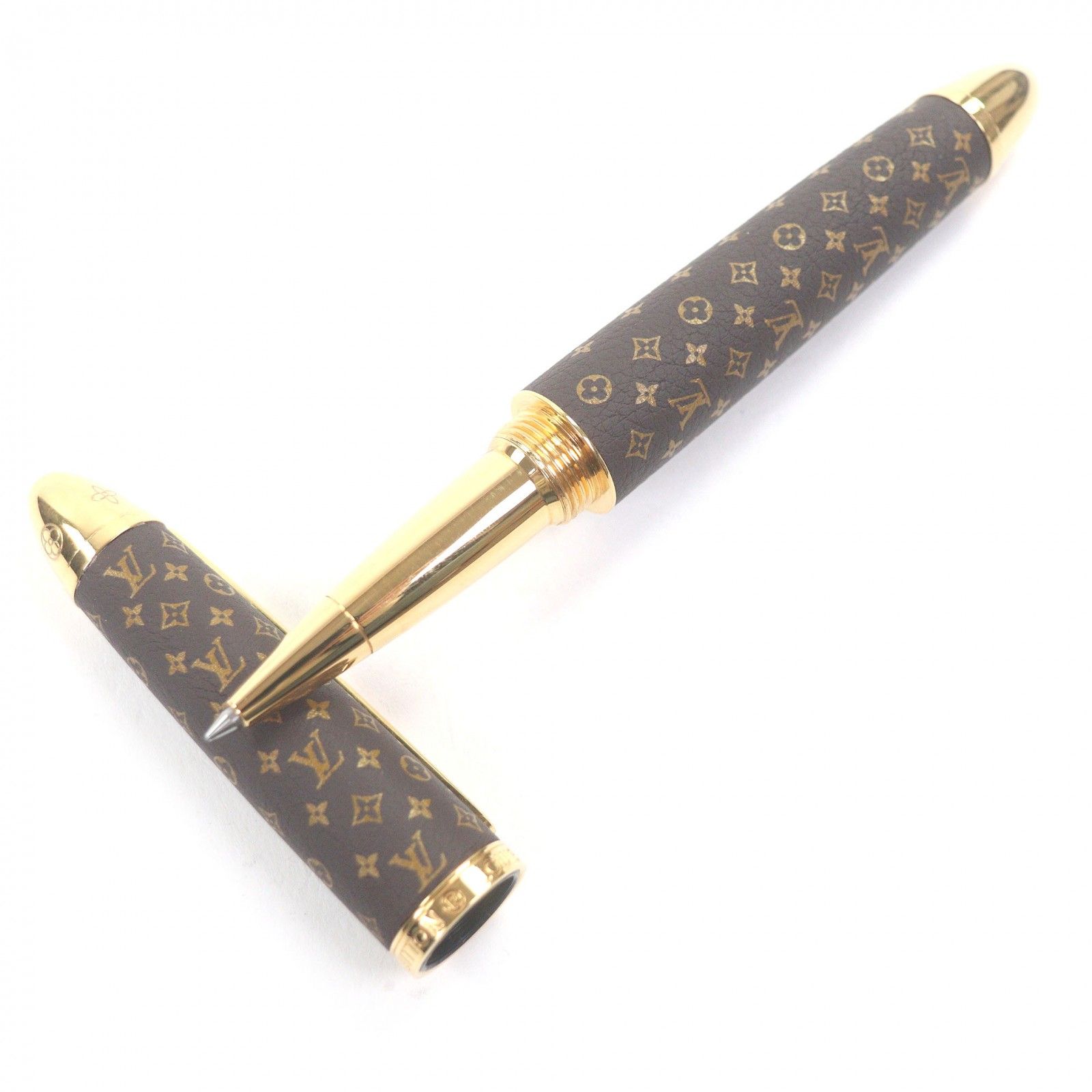 □LOUIS VUITTON ルイヴィトン GI 1175 ローラーボールペン ドック レザー モノグラム ブラウン ゴールド メンズ 定価170 500円