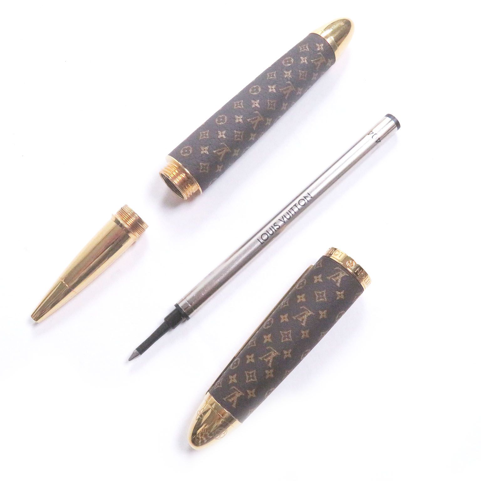 □LOUIS VUITTON ルイヴィトン GI 1175 ローラーボールペン ドック レザー モノグラム ブラウン ゴールド メンズ 定価170 500円