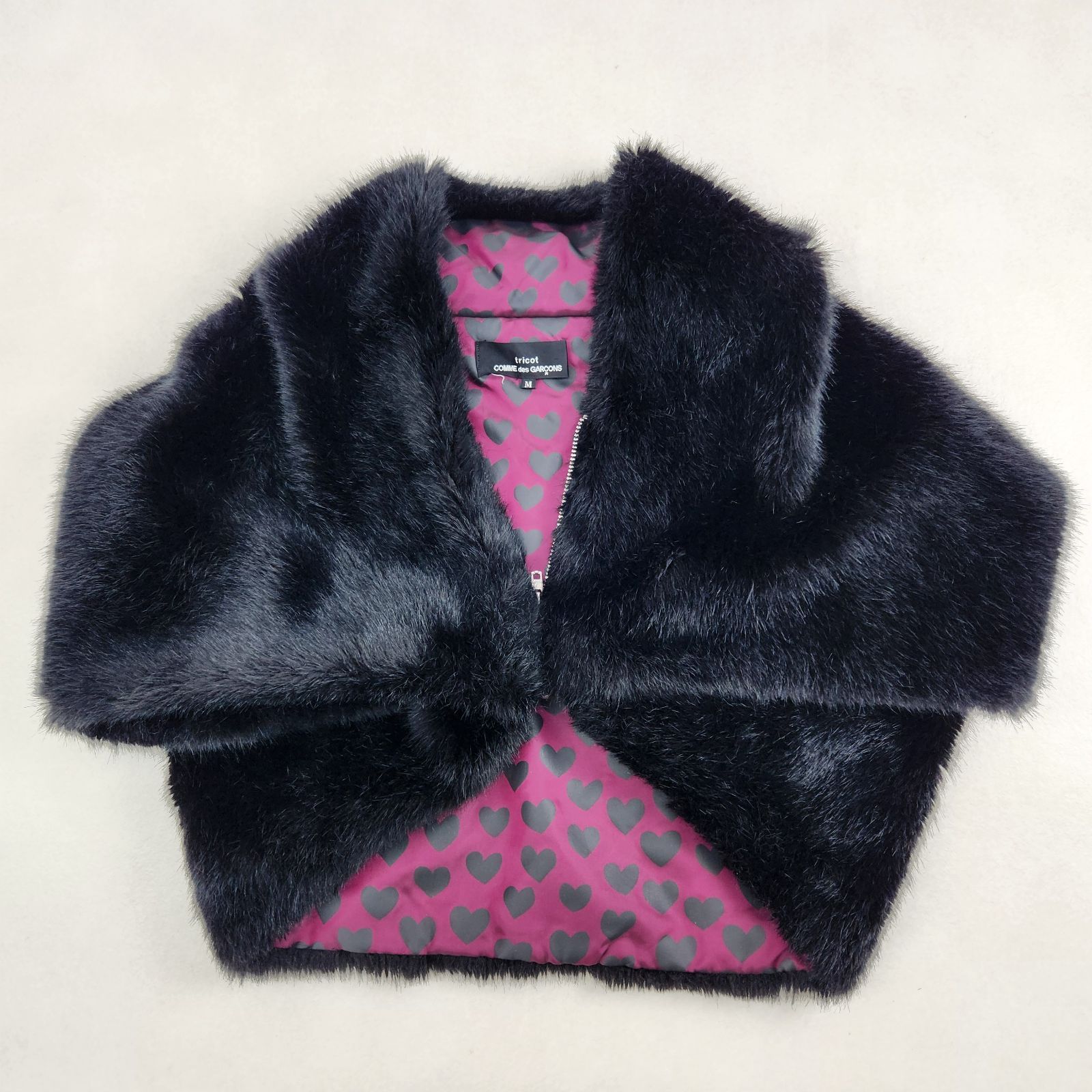 美品 tricot COMME des GARCONS ケープコート ファーコート 裏地ハート 