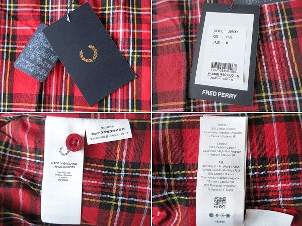 新品 タグ付 FRED PERRY フレッドペリー ローレル刺繍 タータン