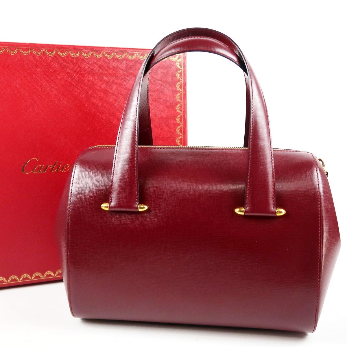 超美品】Cartier カルティエ ミニボストン ハンドバッグ ボルドー 