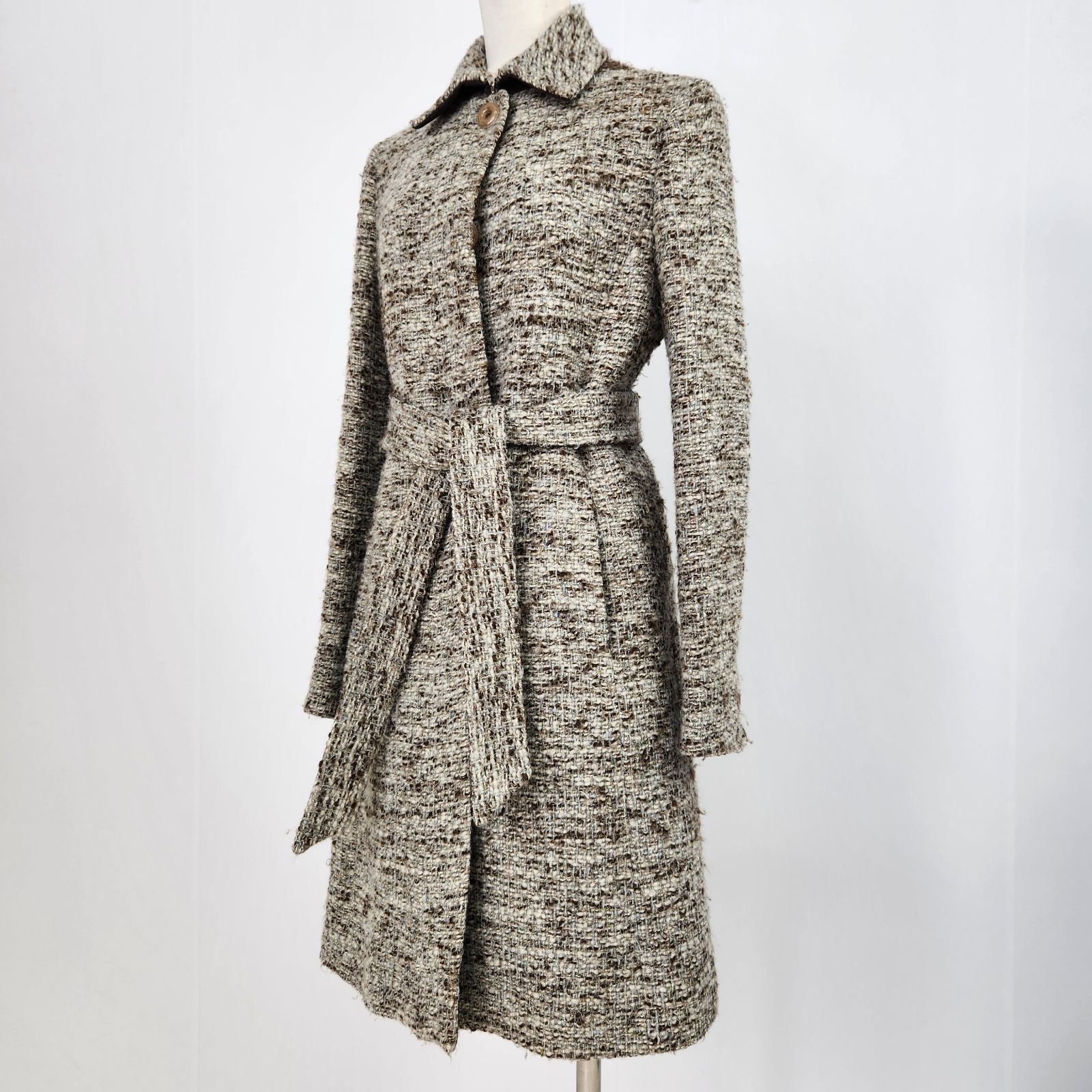 MaxMara ロングコート ツイード ラメ ベルベット Aライン 42 XL相当