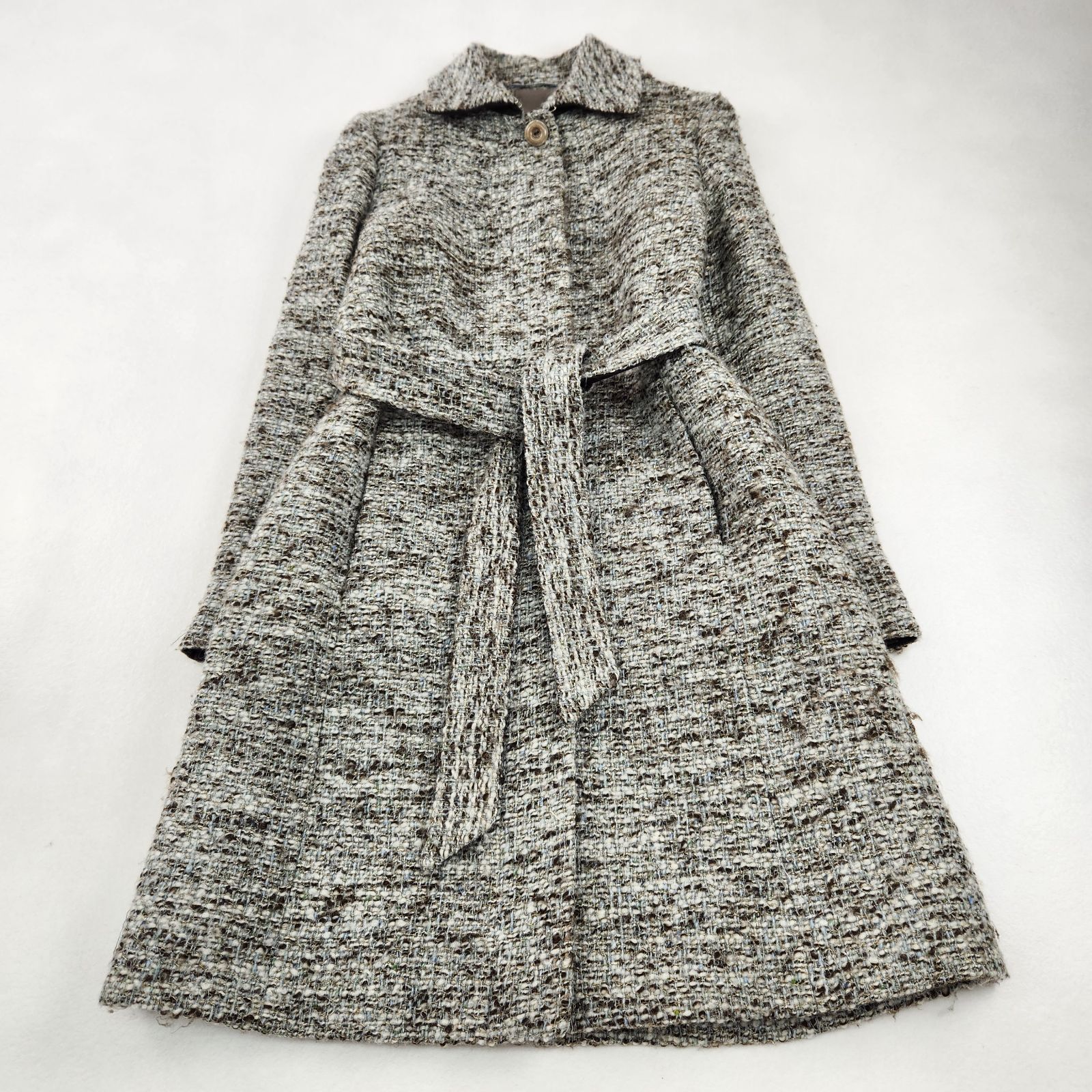 MaxMara ロングコート ツイード ラメ ベルベット Aライン 42 XL相当