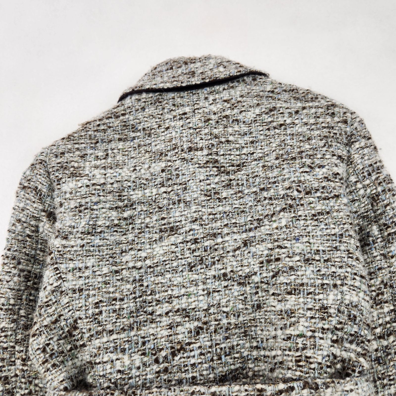 MaxMara ツイードロングコート J 42 MaxMara ロングコート ツイード ラメ ベルベット Aライン 42 XL相当