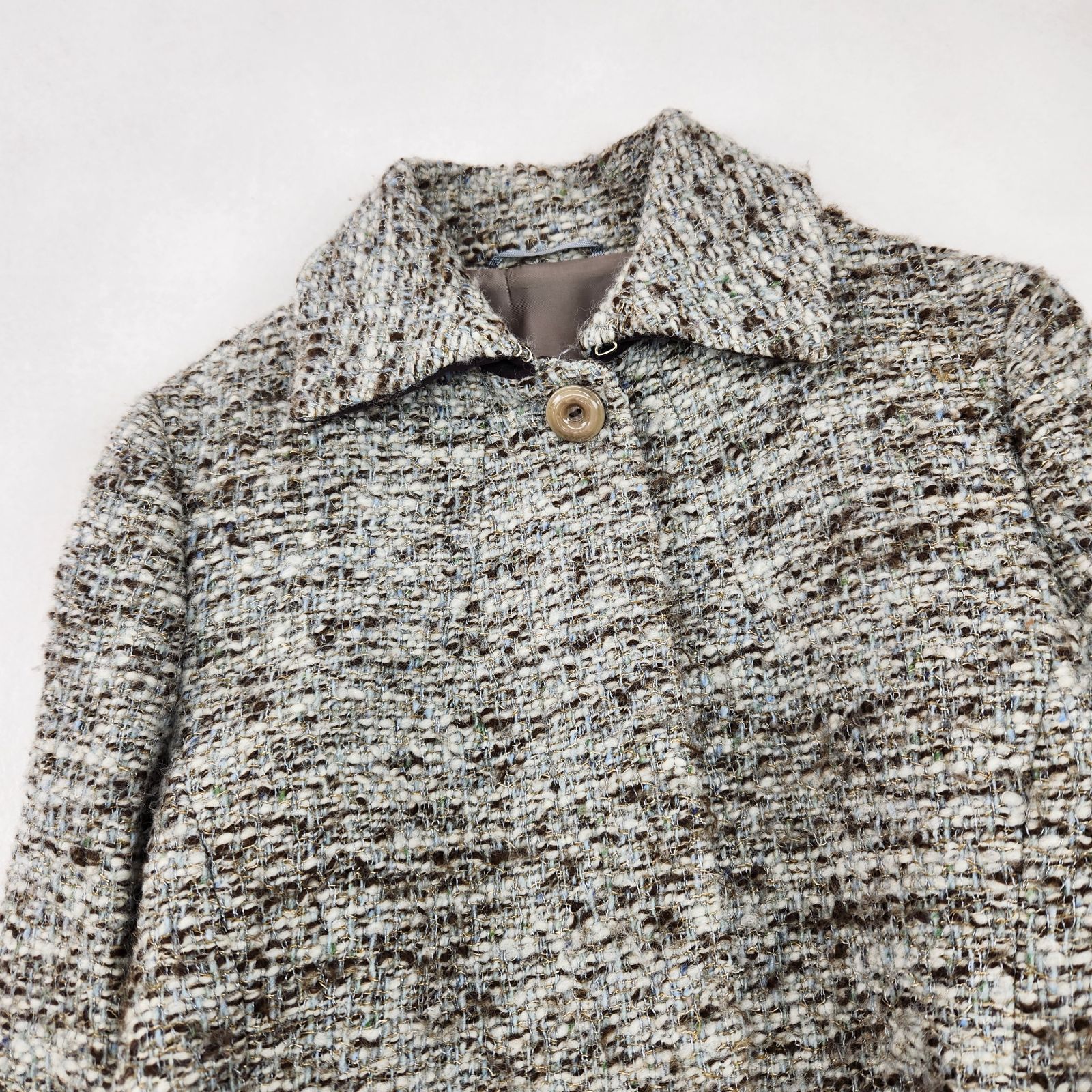 MaxMara ツイードロングコート J 42 MaxMara ロングコート ツイード ラメ ベルベット Aライン 42 XL相当