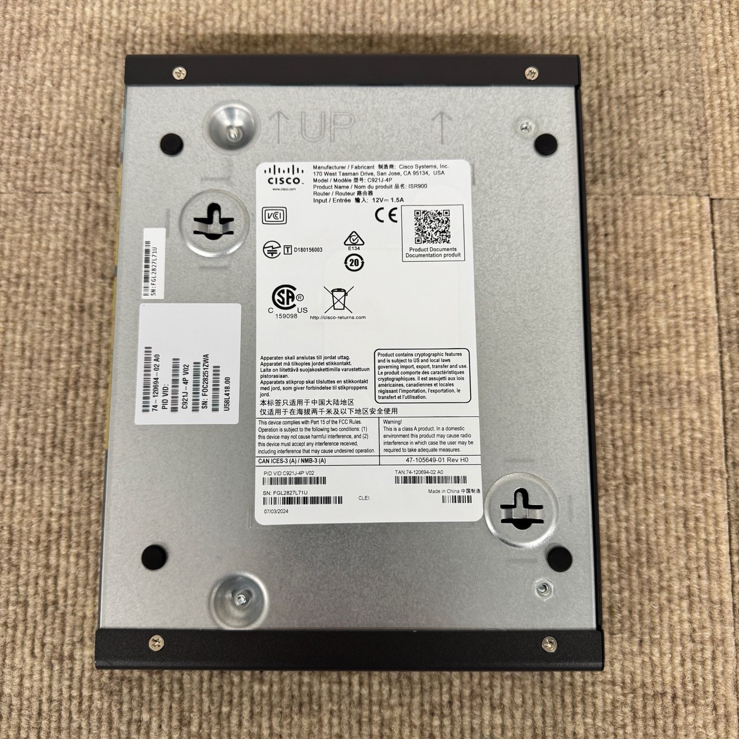 【CCNA、CCNP】1台Cisco C921J-4P Cisco C921J-4P Security Router 1GE WAN 4GE LAN External PSU