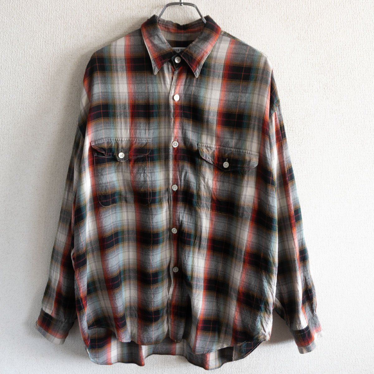 美品】SEVEN BY SEVEN 【オンブレ レーヨン チェック シャツ】L セブン 