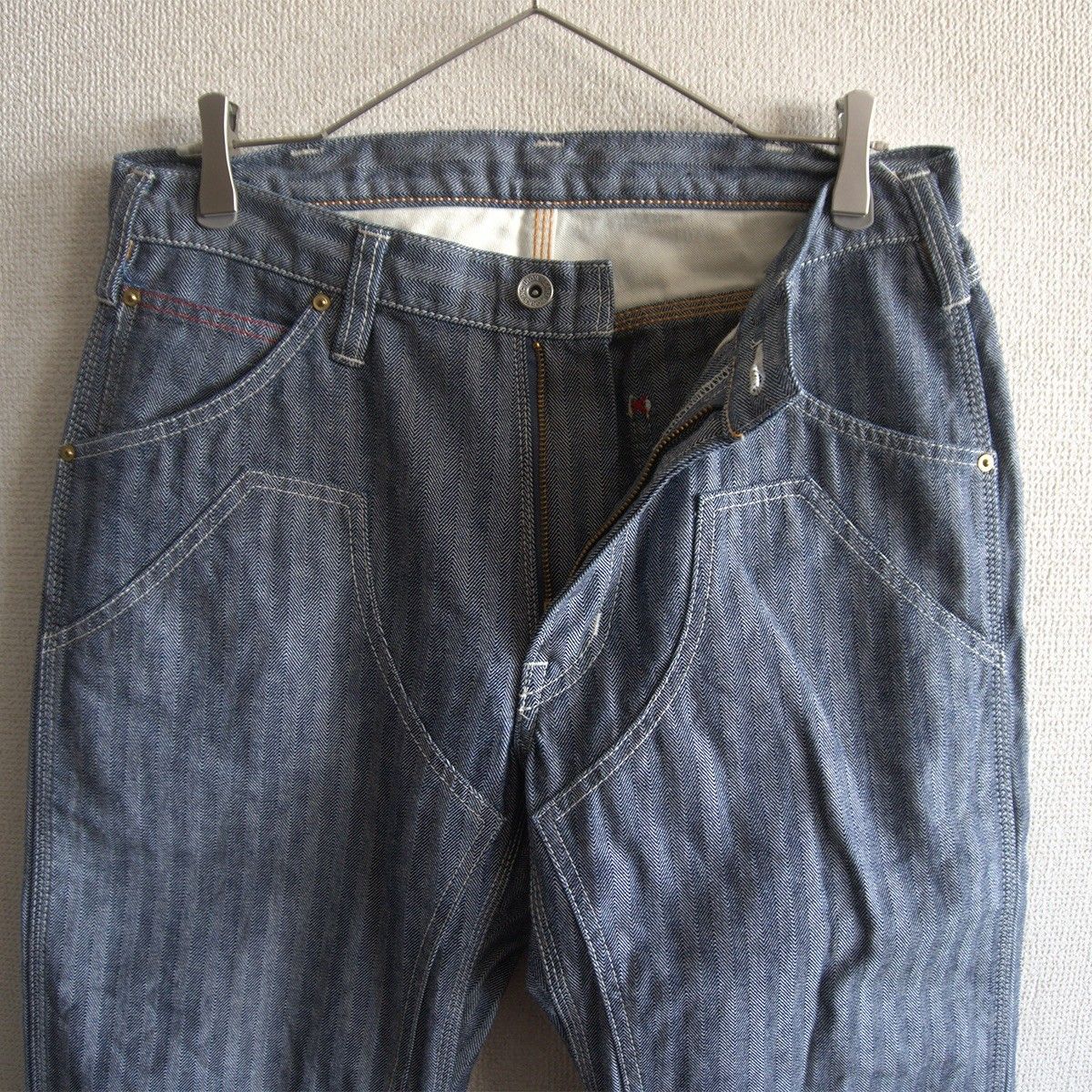 美品】IRON HEART【10.5oz ヘリンボーン ダブルニー ロガージーンズ