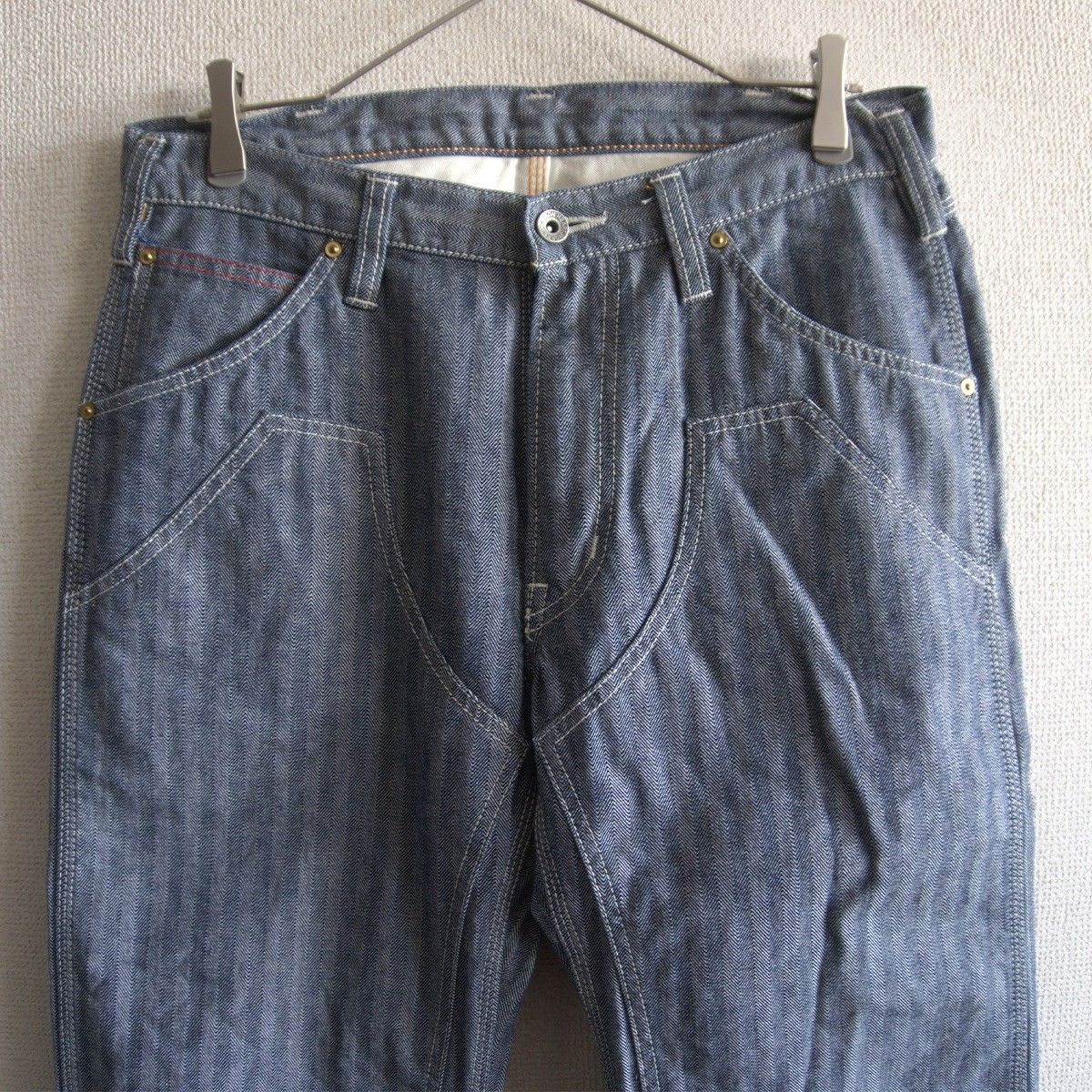 美品】IRON HEART【10.5oz ヘリンボーン ダブルニー ロガージーンズ