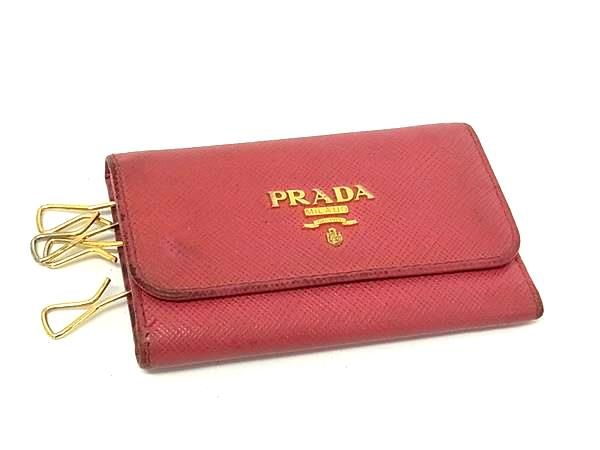 【未使用】PRADA キーケース サフィアーノ ブラック/ピンク レザー プラダ PRADA プラダ サフィアーノレザー 6連 キーケース 鍵入れ レディース