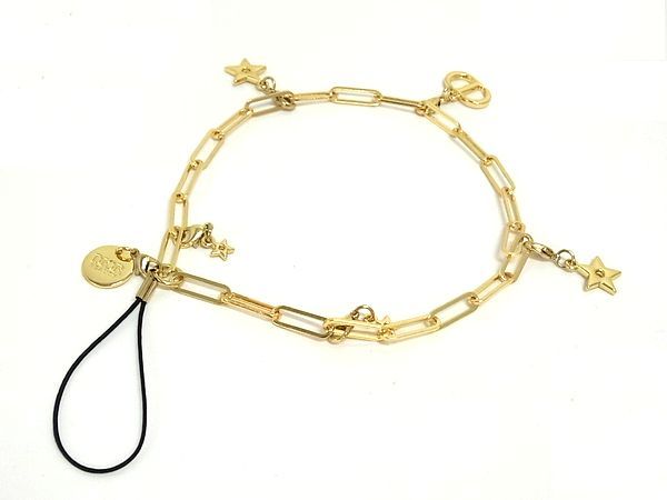 新品同様 ChristianDior ディオール CDロゴ スター 星 チェーン ストラップ キーホルダー チャーム レディース ゴールド系 DL7917