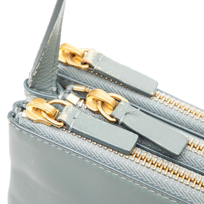 セリーヌ トリオ 斜め掛け ショルダーバッグ グレー レザー レディース