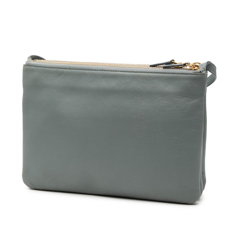 セリーヌ トリオ 斜め掛け ショルダーバッグ グレー レザー レディース