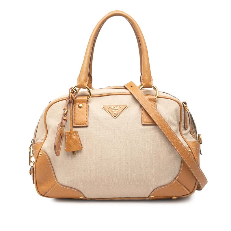 正規品☆プラダ ロゴ サフィアーノレザー ハンドバッグ 三角ロゴ ミニボストン PRADA ハンドバッグ 三角ロゴプレート レザー ベージュ 美品 PRADA