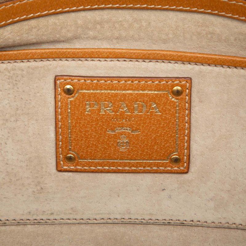 PRADA ハンドバッグ 三角ロゴプレート レザー ベージュ 美品 PRADA