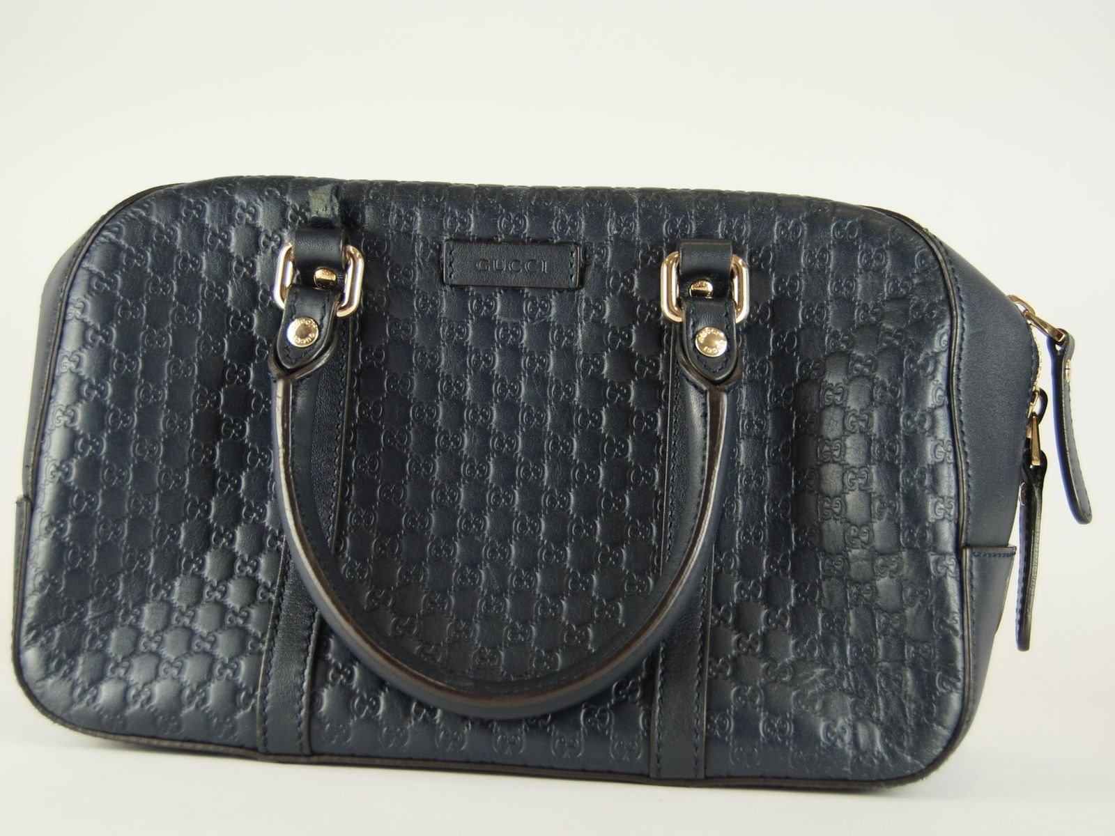 USED/訳アリ】GUCCIグッチ シマ ボストンバッグ ネイビー ハンドバッグ 