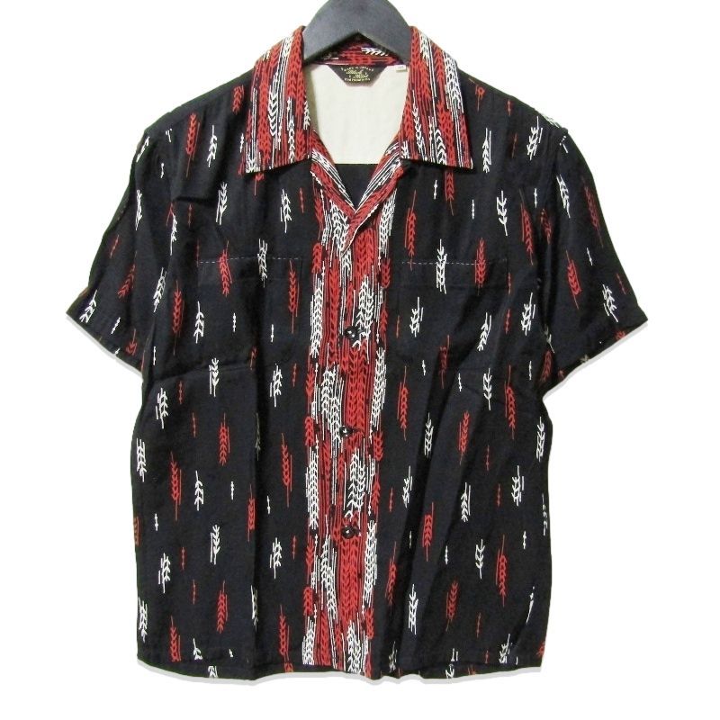 BLACK MINT フラットヘッド 半袖シャツ ブラックミント レーヨン オープンカラー THE FLAT HEAD アロハ 総柄 ブラック 黒 36 27112591