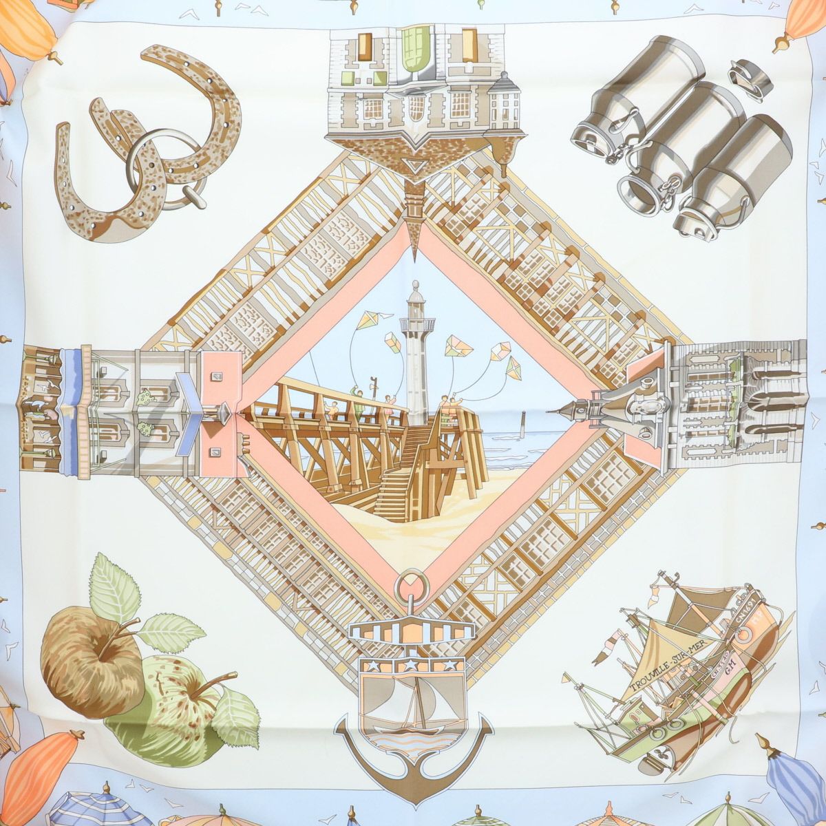 HERMES エルメス 大判 スカーフ カレ 90 CHARMES DES PLAGES NORMANDES