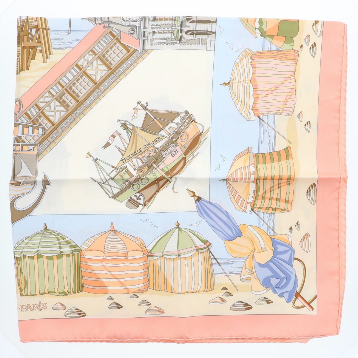 HERMES エルメス 大判 スカーフ カレ 90 CHARMES DES PLAGES NORMANDES
