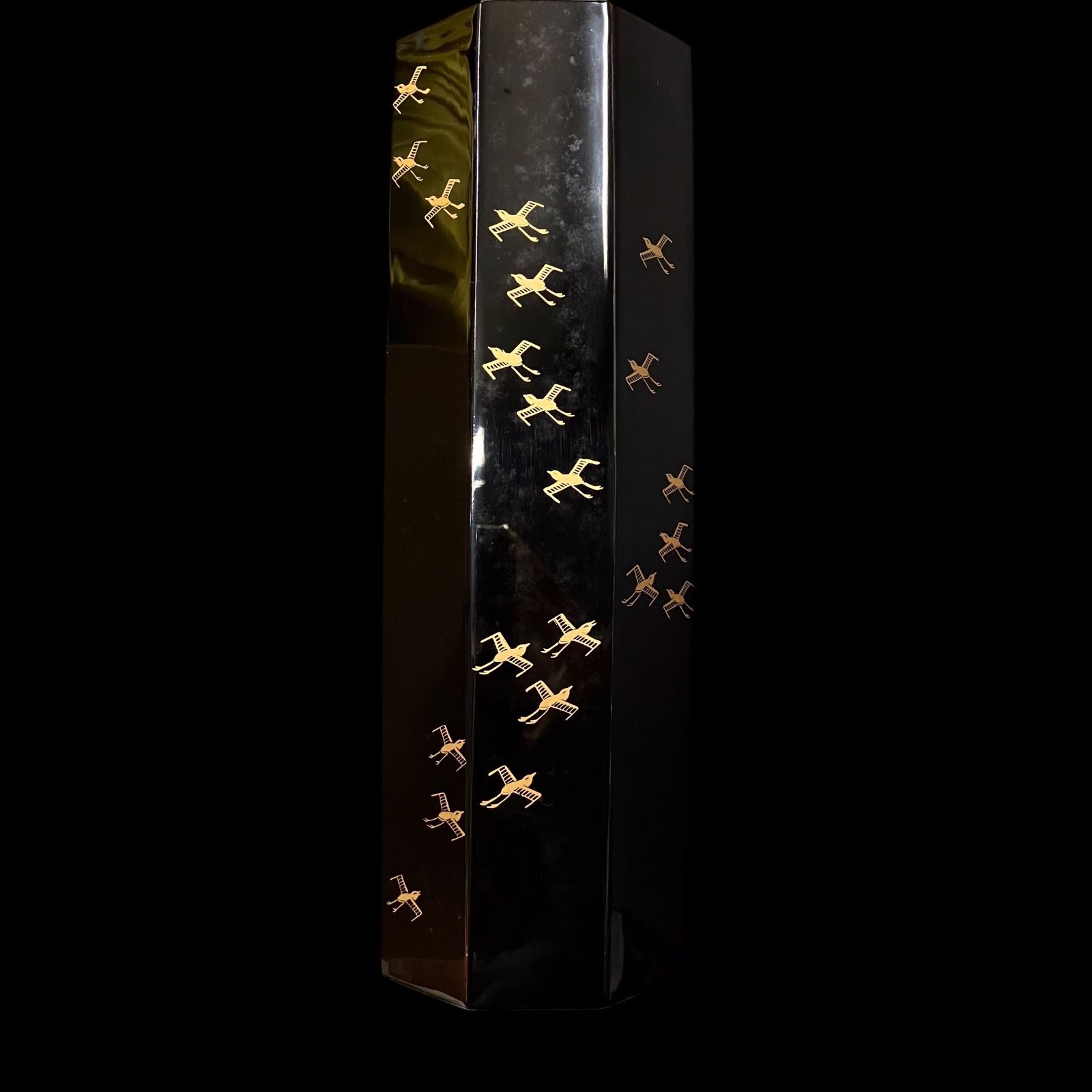 【共箱付】漆芸 花器 花入 黒漆 金蒔絵 鳥文様 木箱入り 伝統工芸