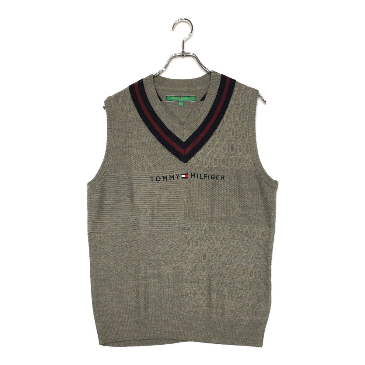 中古 メンズ トミーヒルフィガー TOMMY HILFIGER ベスト LL グレー Vネック ニット 秋冬 TOMMY HILFIGER(トミーヒルフィガー) 前V ロゴワッペン クルーネックスウェット メンズ i 中古 古着