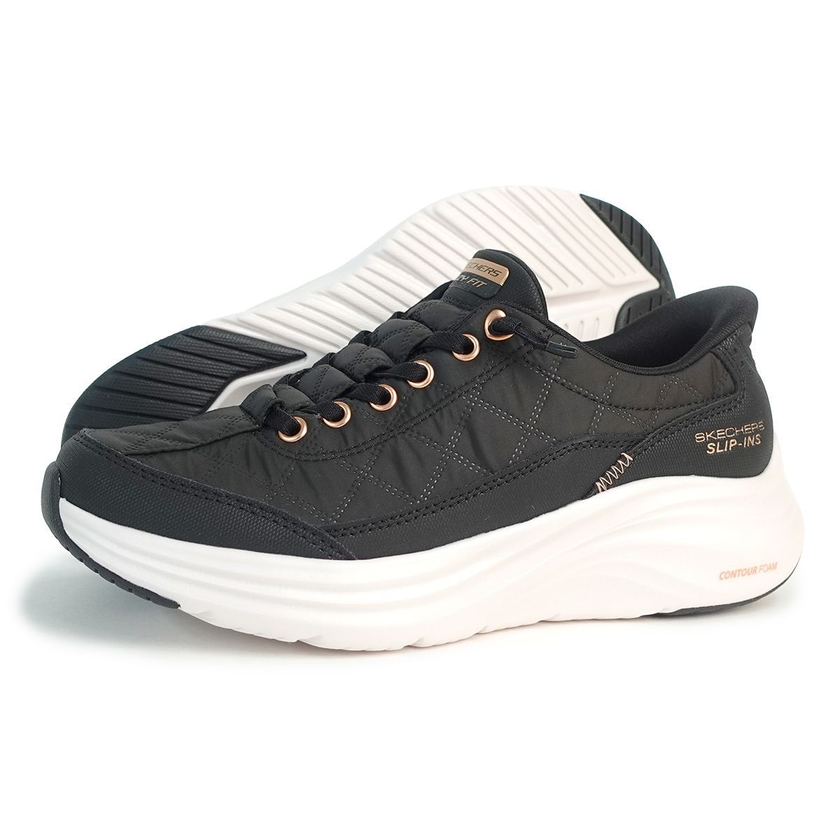 新品 SKECHERS スケッチャーズ スニーカー レディース スリップインズ コンツアーフォーム コージーフィット ゴールデン アワー 150413 BKRG ブラック/ローズゴールド