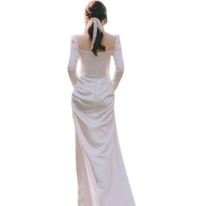  ウェディングドレス 長袖 スクエアネック エレガント その他 文房具 事務用品