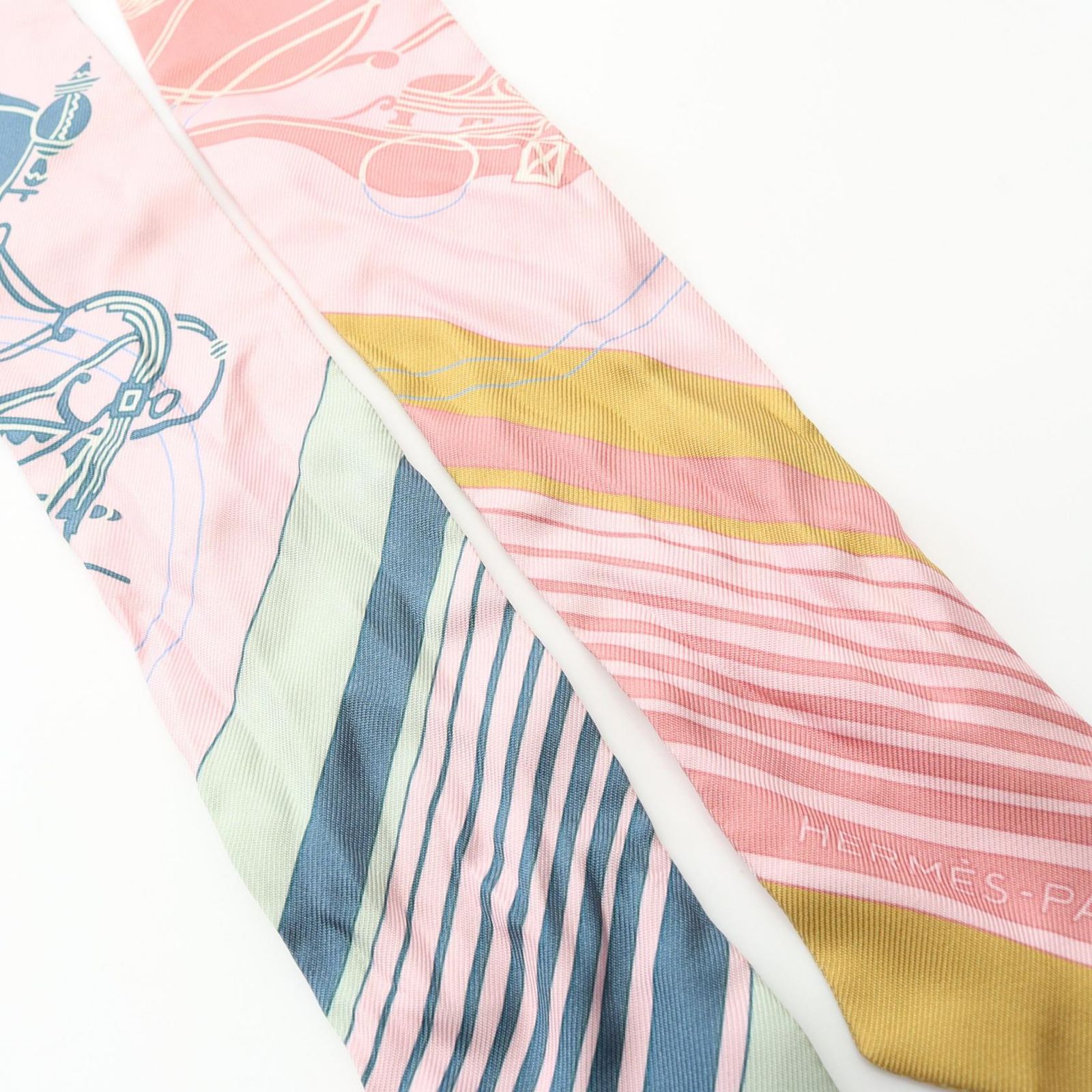 エルメス HERMES スカーフ ツイリー EX-LIBRIS ピンク/グリーン シルク