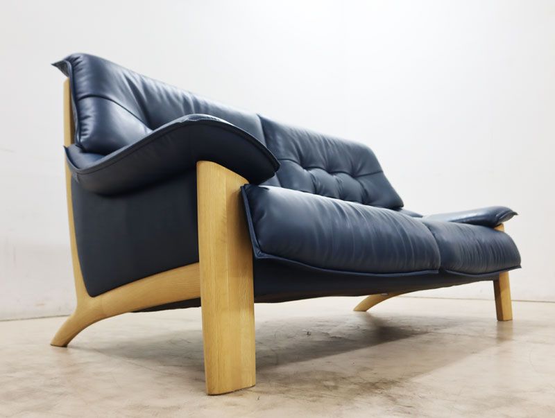 展示品 Karimoku カリモク ZU4922 2人掛椅子ロング 2 5人掛けソファ 2 5Pソファ グランブルー オーク材 35万 肘掛けソファ 2人掛け 3人掛けソファ ソファ ソファベッド