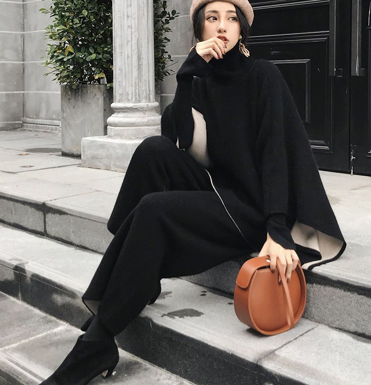 おしゃれ リラックス トップス ニット パンツ ポンチョ