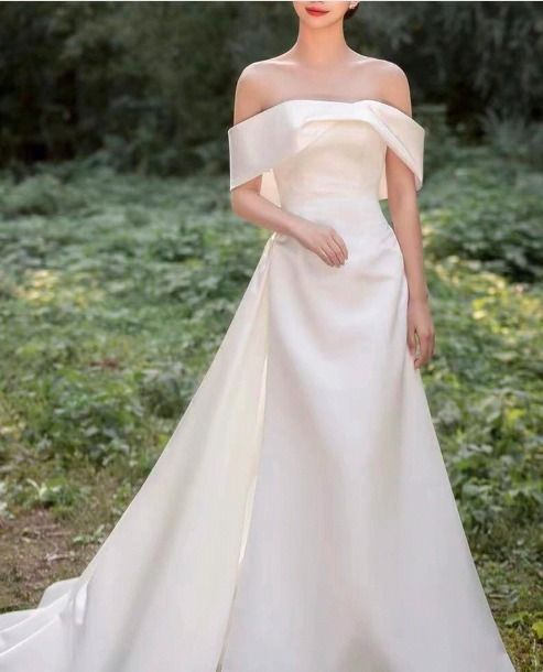 オフショルダー ウェディングドレス 袖フリル マーメイド ロング