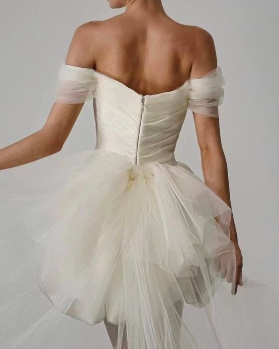 オフショル ウェディングドレス レース ミニ丈 エレガント 韓国