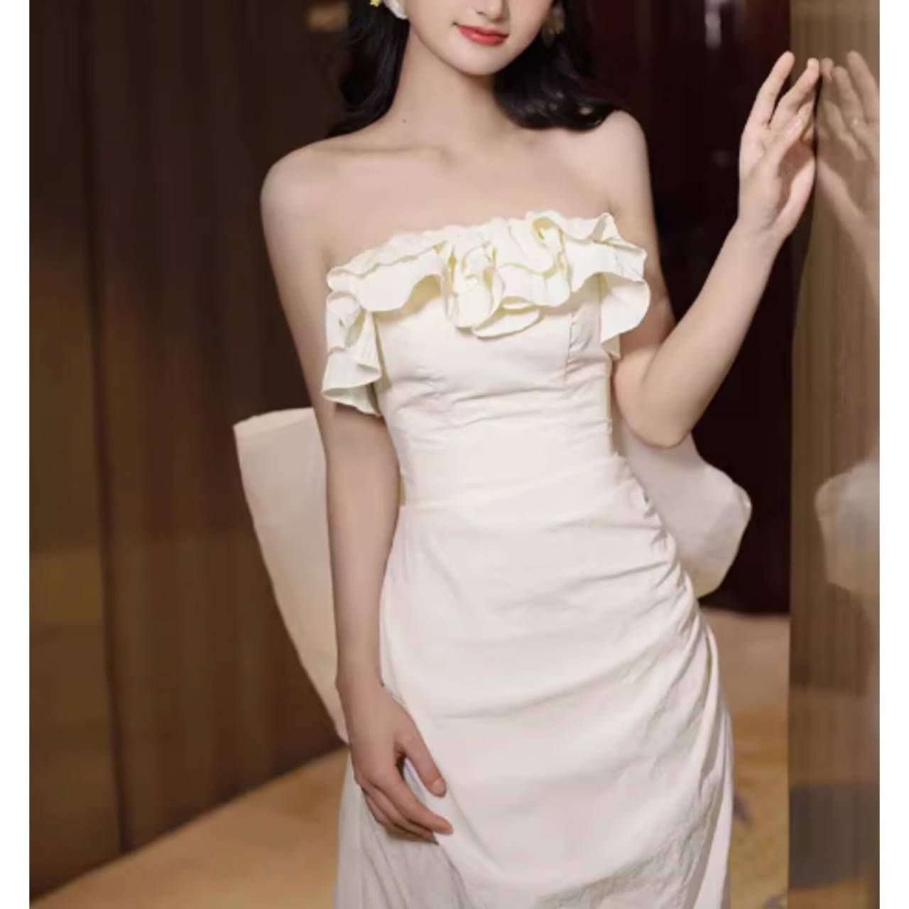  オフショルダー ウェディングドレス 胸元フリル 韓国 その他 文房具 事務用品