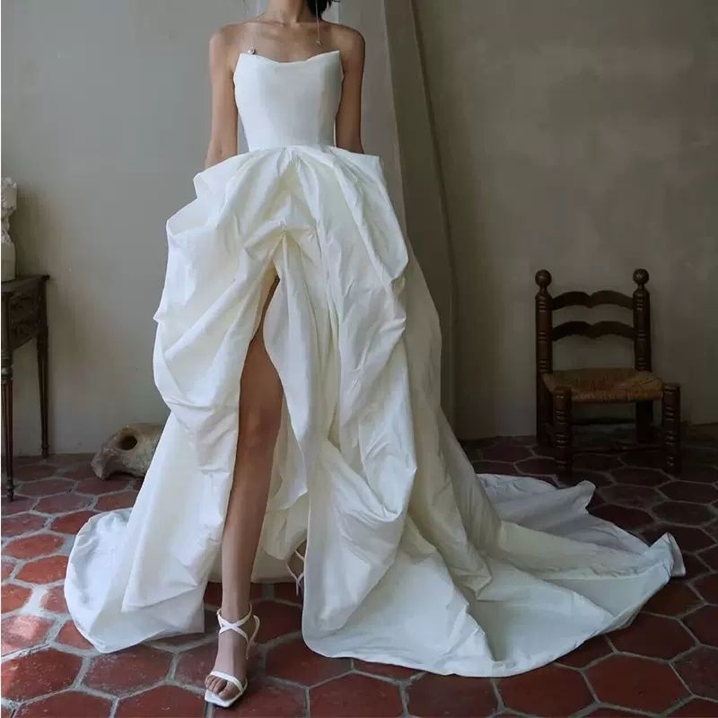 オフショルダースリットウェディングドレス結婚式