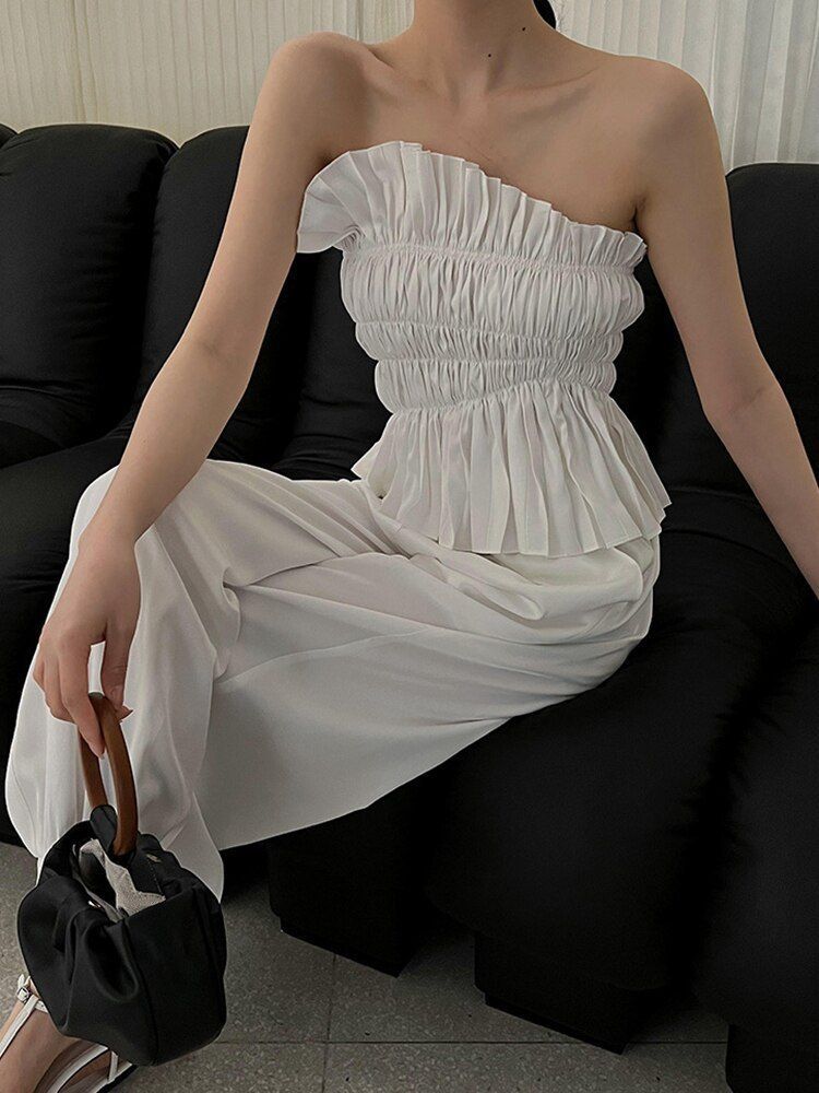 オフショルダーブラウス リュクス パンツ セットアップ 結婚式