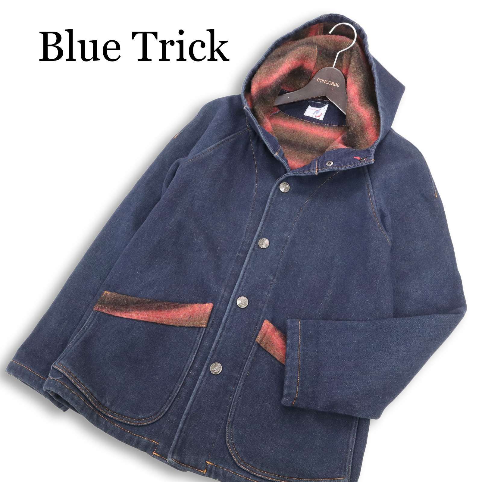Blue Trick ブルートリック OKAYAMA 岡山 秋冬 裏起毛★ インディゴ デニム フーディー ジャケット コート Sz.S　メンズ Blue Trick ブルートリック OKAYAMA 岡山 秋冬 裏起毛☆ インディゴ