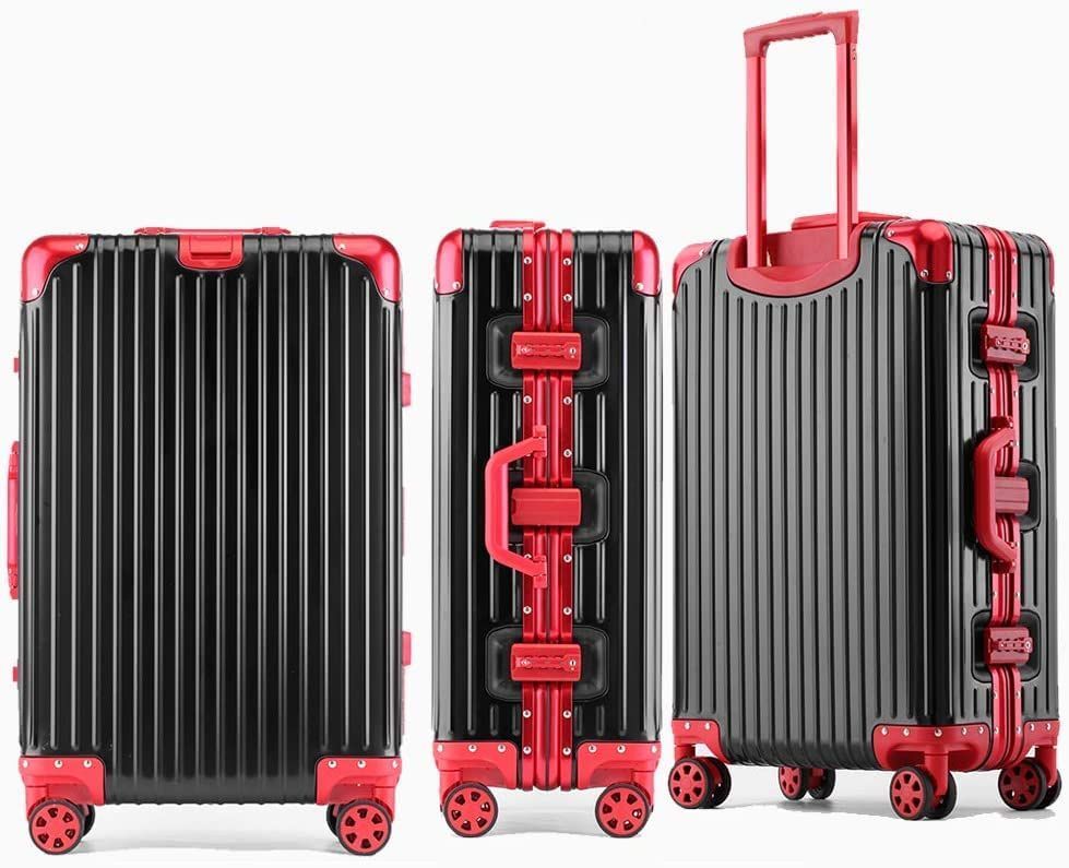 商品 出張 海外旅行 耐衝撃 軽量大容量 1801 機内持込 静音ダブルキャスター 360度回転 TSAロック搭載 ブラック レッド 四角 アルミニウムボディ キャリーケース Sサイズ 1 3泊 45 L オールアルミ合金 スーツケース la